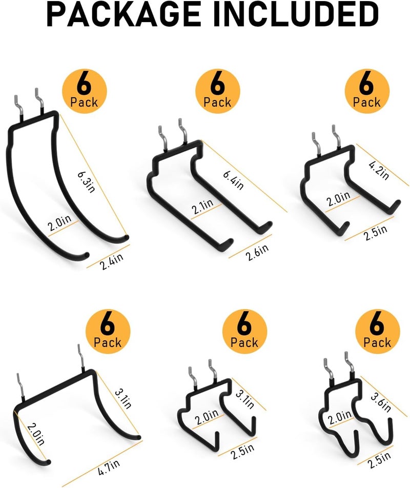 INCLY 36 Pack Heavy Duty Pegboard Hooks, 1/4" Pegboard Drill Holder Tool Utility Hooks, Peg Board Tool Hangers Accessories for Hanging Power Tools, Drill, Hammer, Workbench, Garage - Image 2